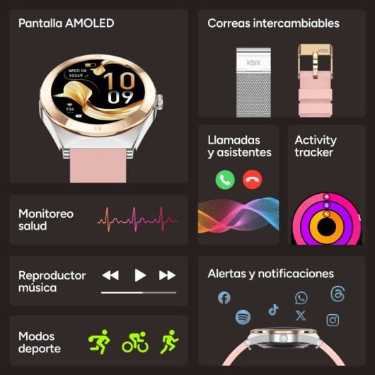 Ksix Smartwatch Lya AMOLED 1.19 2 Metall- und Silikonarmbänder Sport- und Gesundheitsmodus Silber