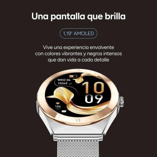 Ksix Lya Bluetooth 1.19" AMOLED Argento Correa Metallo e Silicone M SpO2 Cardiofrequenzimetro