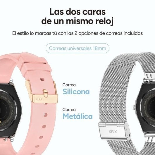 Ksix Lya Bluetooth 1.19" AMOLED Argento Correa Metallo e Silicone M SpO2 Cardiofrequenzimetro