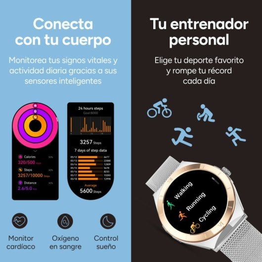 Ksix Smartwatch Lya AMOLED 1.19 2 Metall- und Silikonarmbänder Sport- und Gesundheitsmodus Silber