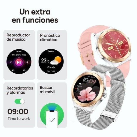 Ksix Lya Bluetooth 1.19" AMOLED Argento Correa Metallo e Silicone M SpO2 Cardiofrequenzimetro