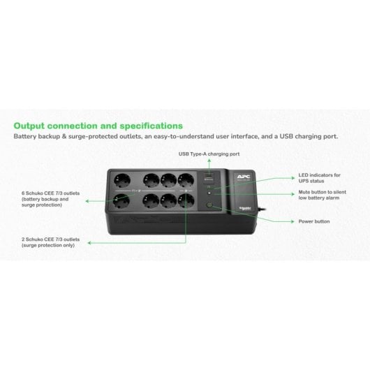 Onduleur hors ligne APC Back-UPS BE500G2-GR 500 VA 300 W