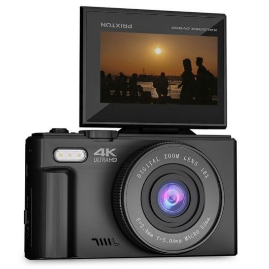 Prixton Xplorer DV900 Digitalkamera mit 3 Zoll drehbarem Bildschirm, UltraHD 4K 64 MP, Schwarz