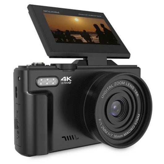 Prixton Xplorer DV900 Digitalkamera mit 3 Zoll drehbarem Bildschirm, UltraHD 4K 64 MP, Schwarz