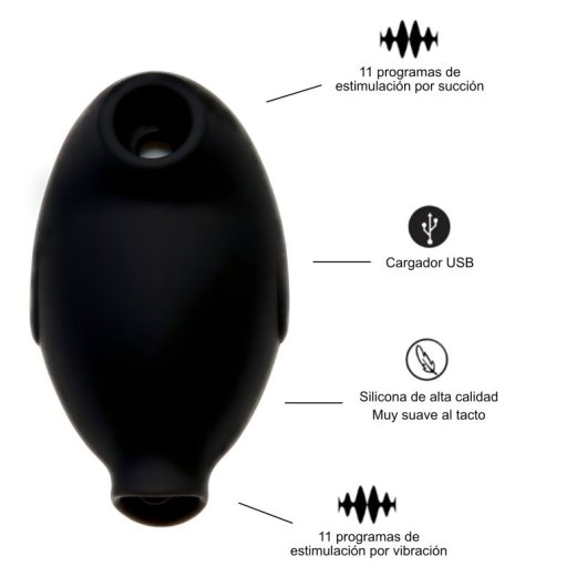 Hugbox Succionador De Clítoris Y Vibrador Femenino 11 Programas Y 2 Funciones Negro
