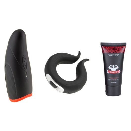Hugbox Kit De Juguetes Eróticos Pack Hombre Anillo Vibrador/Masturbador Masculino/Crema Retardante