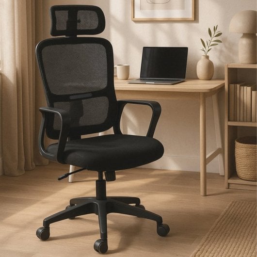 Home Heavenly Xuliana Silla de Oficina Giratoria y Regulable Textil Negro