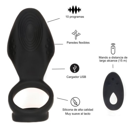 Hugbox Anillo Vibrador Y Masturbador para Hombre 10 Programas Negro