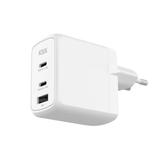 Chargeur rapide Ksix 2xUBS-C + 1xUSB 65w Blanc