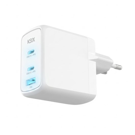 Ksix Carregador de Carga Rápida 2x USB-C + 1x USB-A 65W Branco