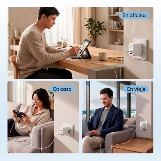Ksix Carregador de Carga Rápida 2x USB-C + 1x USB-A 65W Branco