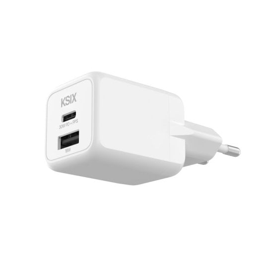 Ladegerät Ksix 30W USB-C USB-A GaN Power Delivery PPS Weiß