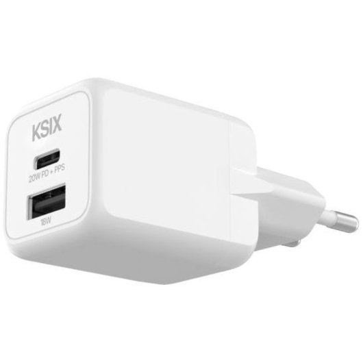 Ksix Schnellladegerät 1xUSB-C + 1xUSB 20W Weiß