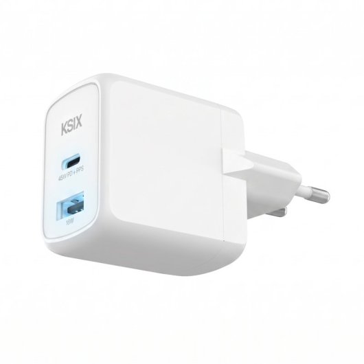 Caricabatterie rapido Ksix, multiporta 1xUSB-C + 1xUSB 45W Bianco