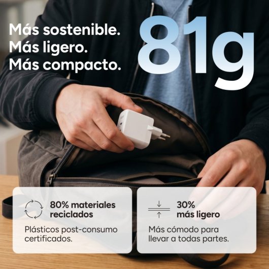 Caricabatterie rapido Ksix, multiporta 1xUSB-C + 1xUSB 45W Bianco