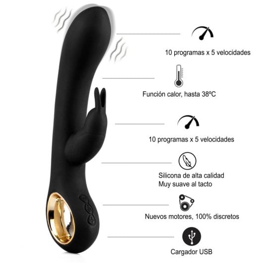 Hugbox Vibrador Bunny e Vibrador Feminino 50 Programas Opção Aquecimento Preto