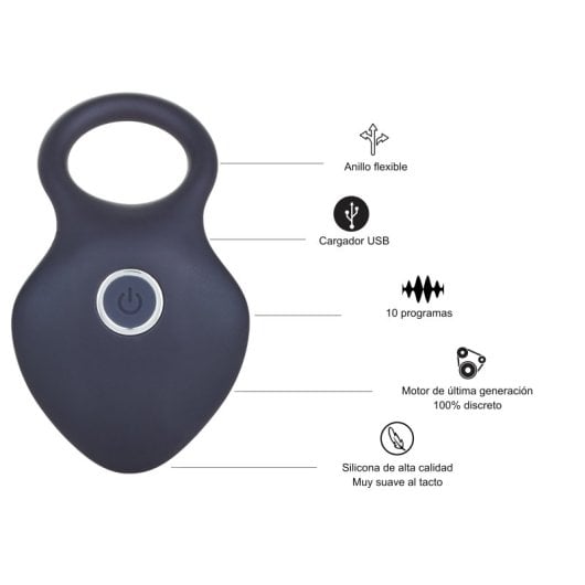 Hugbox Anillo Vibrador Y Estimulador De Clítoris 10 Programas Negro