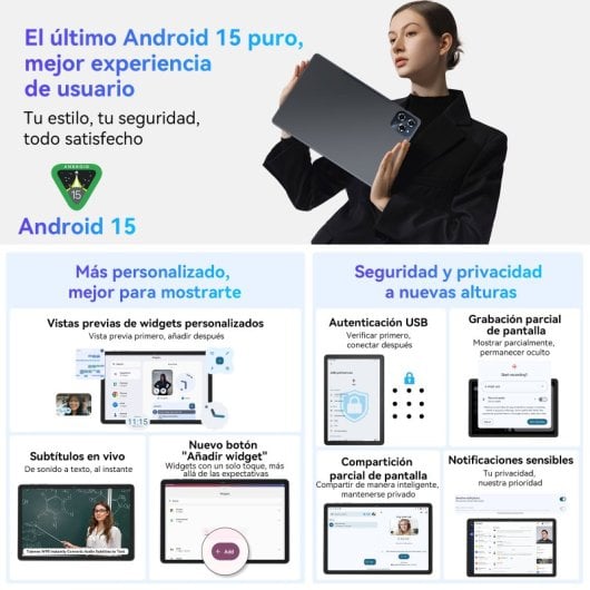 Tablet Tabwee W90 11" FHD 8 GB/256 GB 4G Android 15 Grigio