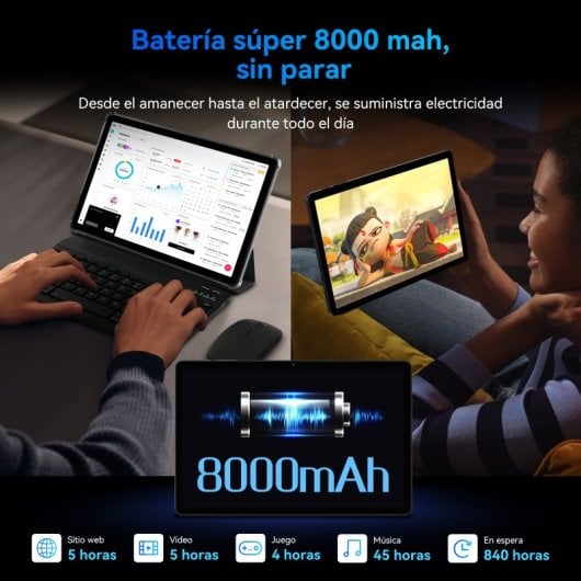 Tabwee T90 Tablet 10.1" FHD+ 8GB/128GB 8000mAh Android 15 Gris + Pack de Accesorios