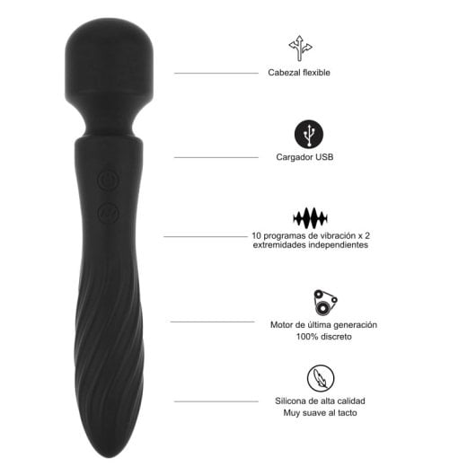 Bacchetta vibrante Hugbox e vibratore femminile 20 programmi Nero