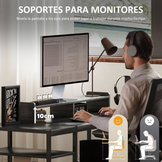 Homcom Mesa de Escritorio con Soporte para Monitor Ajustable 120x48x85.5cm Gris