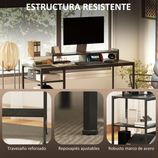 Homcom Mesa de Escritorio con Soporte para Monitor Ajustable 120x48x85.5cm Gris