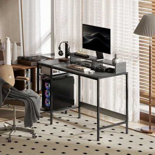 Homcom Mesa de Escritorio con Soporte para Monitor Ajustable 120x48x85.5cm Gris