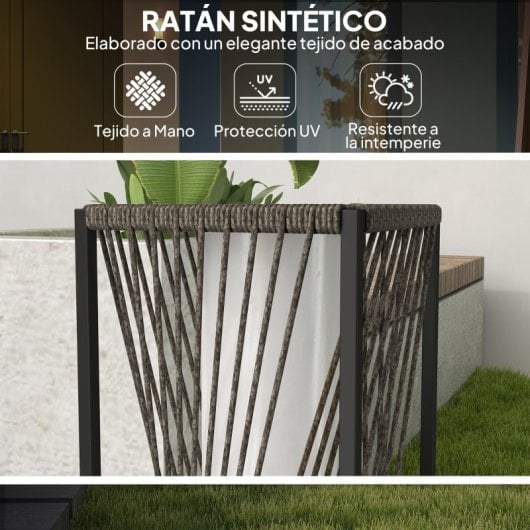 Outsunny Linterna de Jardín de Ratán Sintético con Luces LED 22x22x77cm Gris