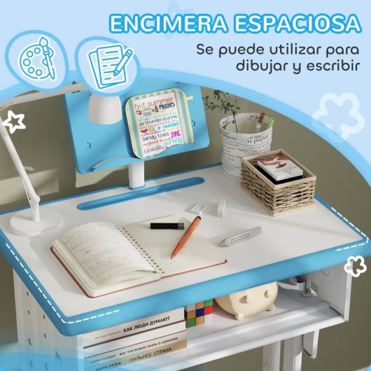 Homcom Juego de Escritorio y Silla para Niños Ajustable 60x45x90-102cm Azul