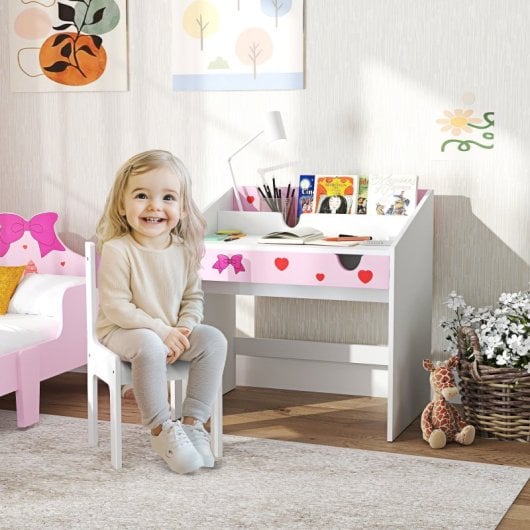 Aiyaplay Juego de Escritorio y Silla para Niños De +3 Años con Cajón Extraíble