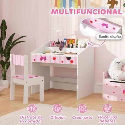 Aiyaplay Juego de Escritorio y Silla para Niños De +3 Años con Cajón Extraíble
