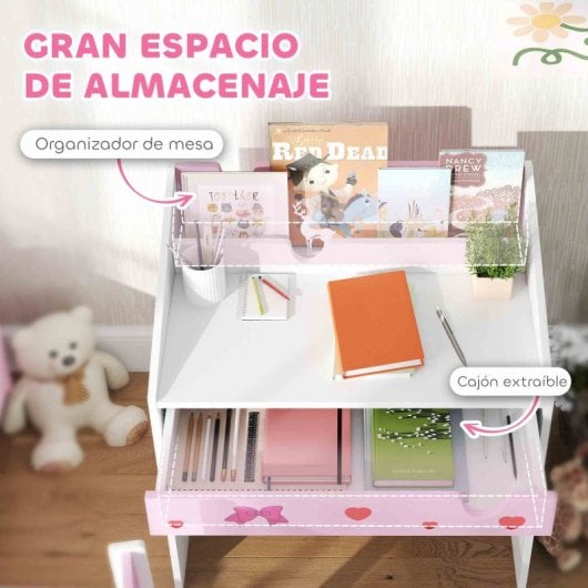 Aiyaplay Juego de Escritorio y Silla para Niños De +3 Años con Cajón Extraíble