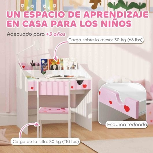Aiyaplay Juego de Escritorio y Silla para Niños De +3 Años con Cajón Extraíble