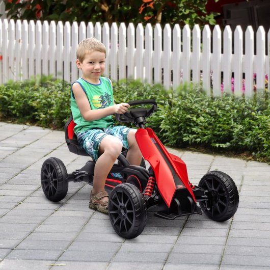 Homcom Kart Pedales Para Niños De 3-8 Años Con Asiento Ajustable Rojo