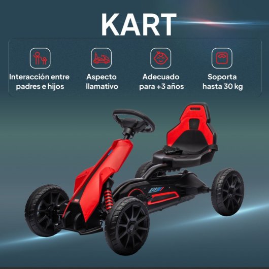 Homcom Kart Pedales Para Niños De 3-8 Años Con Asiento Ajustable Rojo