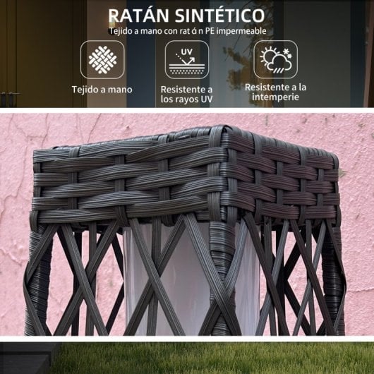 Outsunny Linterna de Jardín de Ratán Sintético con Luces 20x20x68cm Gris