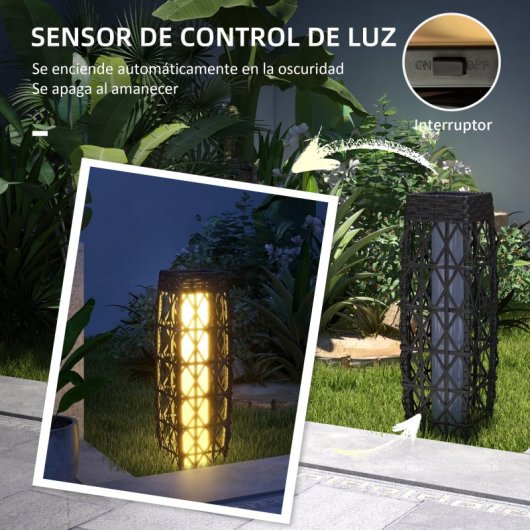 Outsunny Linterna de Jardín de Ratán Sintético con Luces 20x20x68cm Gris