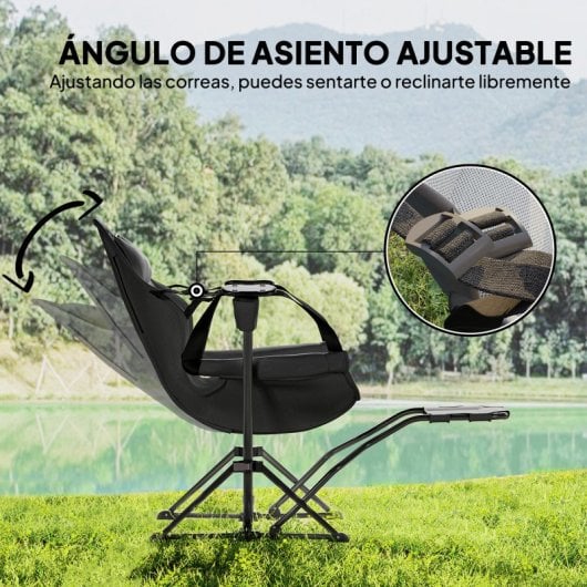 Outsunny Pack 2 Mecedora Jardín Exterior Con Reposapiés Carga 120 Kg Negro