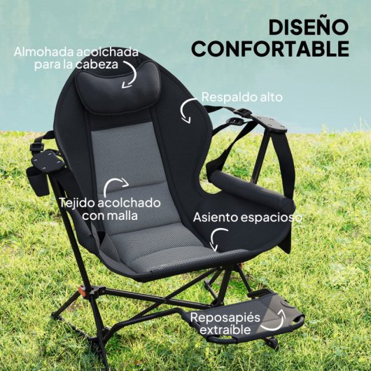 Outsunny Pack 2 Mecedora Jardín Exterior Con Reposapiés Carga 120 Kg Negro