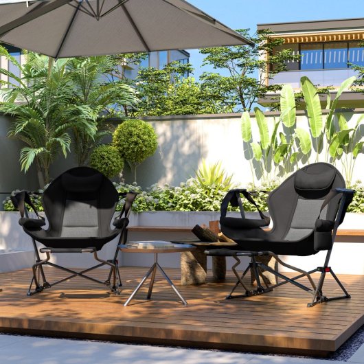 Outsunny Pack 2 Mecedora Jardín Exterior Con Reposapiés Carga 120 Kg Negro