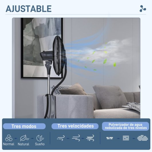 Homcom Ventilador Nebulizador 90W Temporizador Depósito 3L Preto