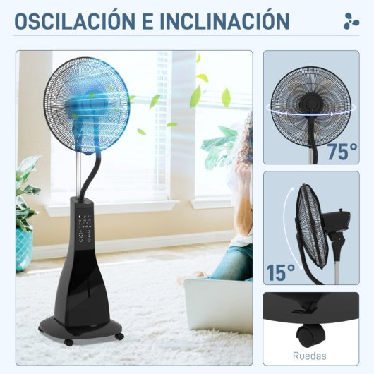 Homcom Ventilador Nebulizador 90W Temporizador Depósito 3L Preto