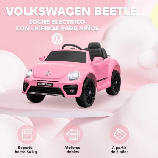 Aiyaplay Volkswagen Beetle Coche Eléctrico para Niños de +3 Años Rosa