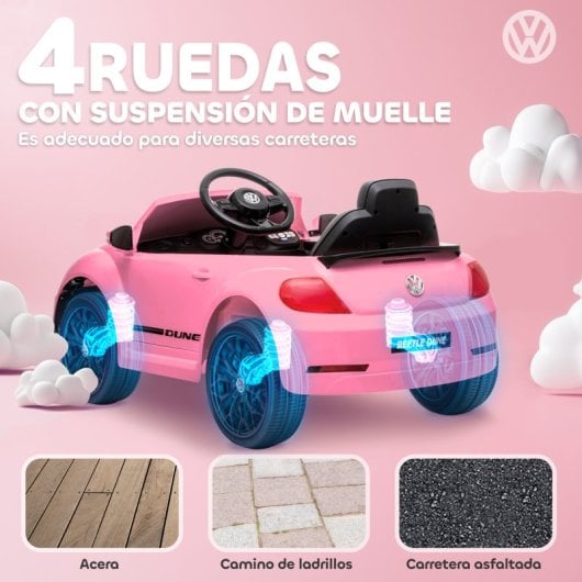 Aiyaplay Volkswagen Beetle Coche Eléctrico para Niños de +3 Años Rosa