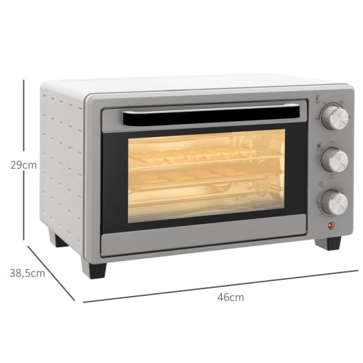 Homcom Forno Elétrico De Bancada De 21l 1400w Com Temporizador Prateado