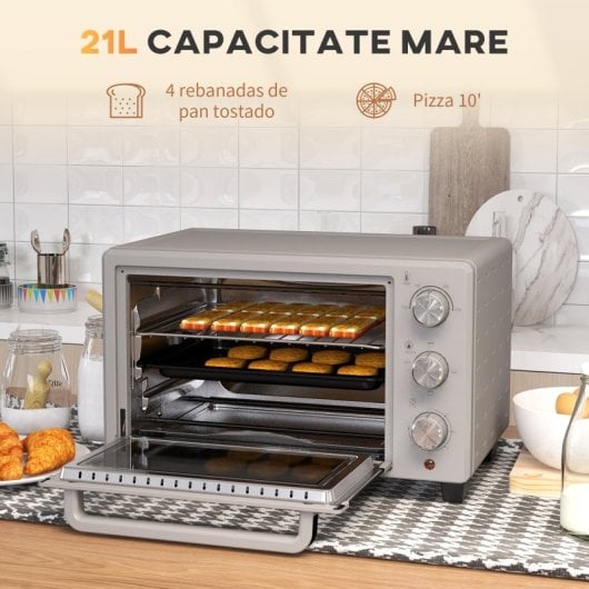 Homcom Forno Elétrico De Bancada De 21l 1400w Com Temporizador Prateado