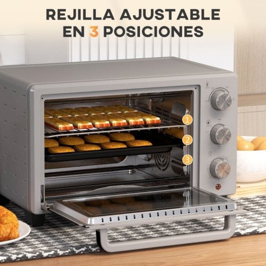 Homcom Forno Elétrico De Bancada De 21l 1400w Com Temporizador Prateado