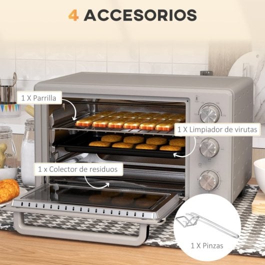 Homcom Forno Elétrico De Bancada De 21l 1400w Com Temporizador Prateado