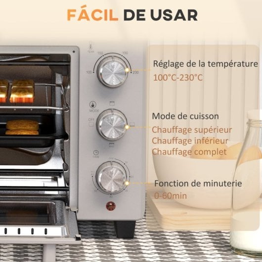 Homcom Forno Elétrico De Bancada De 21l 1400w Com Temporizador Prateado