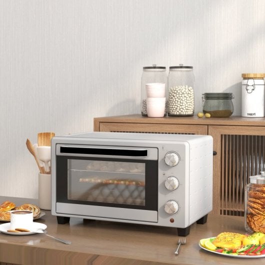Homcom Forno Elétrico De Bancada De 21l 1400w Com Temporizador Prateado